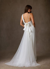 Azazie Laniece Diamond White Sheath Crepe Back Satin Dress