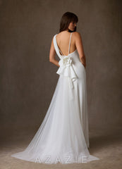 Azazie Laniece Diamond White Sheath Crepe Back Satin Dress