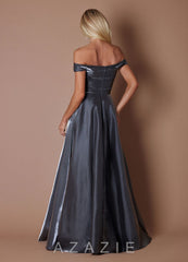 Tori {color} Off Shoulder Gown sp_gunmetal_#gl134088
