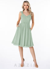 Azazie Angie Agave A-Line Corset Chiffon Dress