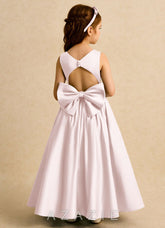 Azazie Nellia Blushing Pink A-Line Bow Matte Satin Dress