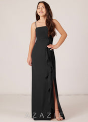 Azazie Kaylee Junior Black A-Line Side Slit Chiffon Dress black