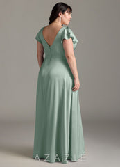 Azazie Omari Agave A-Line Stretch Satin Dress agave