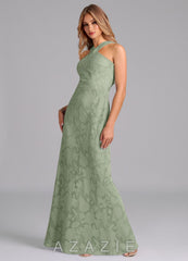 Azazie Doretta Agave Mermaid Pleated Floral Burnout Dress agave