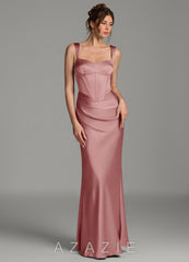 Azazie Mela Dusty Rose Sheath Corset Stretch Satin Dress dusty_rose