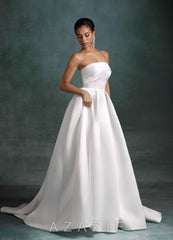 Azazie Francesca Diamond White A-Line Strapless Satin Dress diamond_white