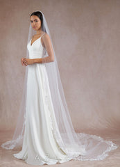 Maria Cathedral Veil with Extended Lace Trim diamond_white
