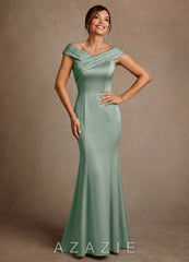 Azazie Aberdeen Agave Sheath Pleated Stretch Satin Dress