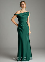 Azazie Emerson Emerald Mermaid Off the Shoulder Stretch Satin Dress