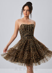 Mapalo Leopard Corset Print Tulle Ruffles A Line Mini Dress