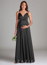 Azazie Emree A-Line Stretch Satin Floor-Length Dress with Pockets