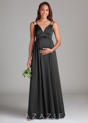 Azazie Emree A-Line Stretch Satin Floor-Length Dress with Pockets