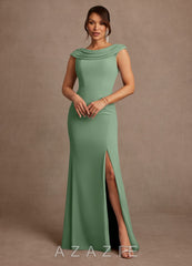 Azazie Irvine Matcha A-Line Pleated Chiffon Dress matcha