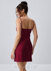 Lindrosa Merlot Rhinestone Beading Sequin Embroidery Satin Mini Dress