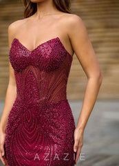Willone Burgundy Sweetheart Floral Beaded Mermaid Dress burgundy