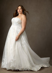 Azazie Keri Diamond White Ball-Gown Strapless Lace Dress diamond_white