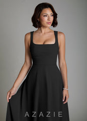 Azazie Azaria Black A-Line Corset Chiffon Dress black
