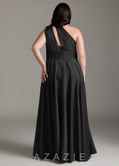 Azazie Charlize Black A-Line One Shoulder Stretch Satin Dress black