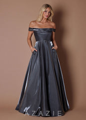 Tori {color} Off Shoulder Gown sp_gunmetal_#gl134088
