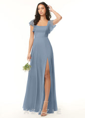 Azazie Bondi Dusty Blue A-Line Ruffled Chiffon Dress