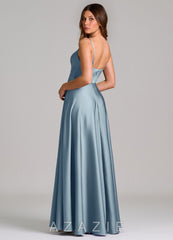 Azazie Amani Dusty Blue A-Line Pleated Stretch Satin Dress dusty_blue