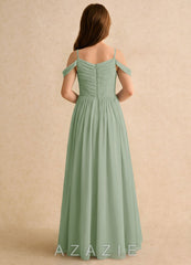 Azazie Chelo Girls Formal Dusty Sage A-Line Pleated Chiffon Dress dusty_sage