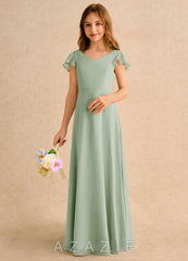 Azazie Nari Girls Formal Dusty Sage A-Line with Sleeves Chiffon Dress dusty_sage