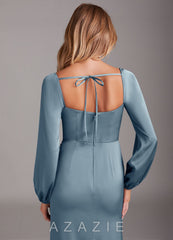 Azazie Charissa Dusty Blue Sheath Long Sleeve Stretch Satin Dress dusty_blue