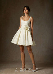 Azazie Ruby Antique White A-Line with Pockets Floral Jacquard Dress
