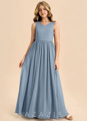 Azazie Hathaway Junior Dusty Blue A-Line Bow Chiffon Dress dusty_blue