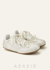 Ballet-Inspired Satin Wedding Sneakers Round Toe Comfortable Wedding Shoes ivory