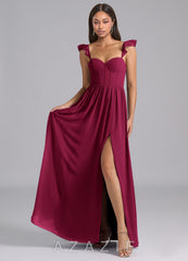 Azazie Denisse Burgundy A-Line Ruched Chiffon Dress burgundy