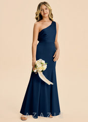 Azazie Ren Junior Dark Navy A-Line Pleated Stretch Satin Dress dark_navy