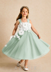 Azazie Dovey Agave Ball-Gown Bow Tulle Dress agave