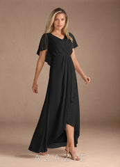 Azazie Eliza Black A-Line V-Neck Pleated Chiffon Dress black