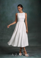 Azazie Maeve Diamond White A-Line with Pockets Crepe Back Satin Dress diamond_white