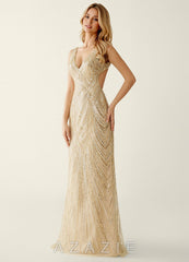 Hazelen Champagne V-Neck Sequined Lace Tulle Prom Dress sp_champagne_#ce224