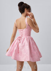 Phinsera Pink Jacquard Corset Lace-up Back Mini Dress
