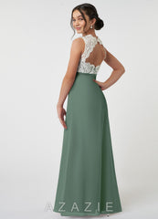 Azazie Rana Junior Eucalyptus A-Line Lace Chiffon Dress eucalyptus
