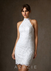Azazie Eden Diamond White Sheath High Neck Lace Dress diamond_white