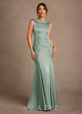 Azazie Franny Agave Sheath Lace Stretch Satin Dress