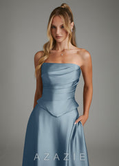 Azazie Amina Dusty Blue A-Line Corset Stretch Satin Dress dusty_blue