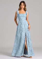 Azazie Debra Sky Blue A-Line with Pockets Floral Burnout Dress