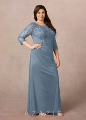 Azazie Fatemah Dusty Blue Mermaid Scoop Lace Lace Dress dusty_blue