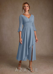 Azazie Aerynne Dusty Blue A-Line Pleated Chiffon Dress