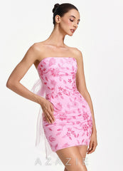 Jasmine Pink Strapless Floral Sequin Back Bow Mini Dress