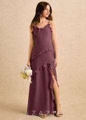 Azazie Lola Girls Formal Sangria A-Line Ruched Chiffon Dress sangria