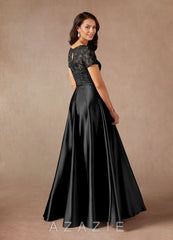 Azazie Adina Black A-Line Lace Metallic Satin Dress black