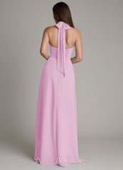 Azazie Myra Candy Pink A-Line High Neck Chiffon Dress candy_pink