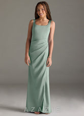 Azazie Mero Junior Agave Mermaid Pleated Stretch Satin Dress